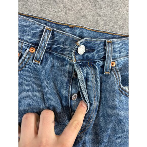 Levis Denim Jean Side Slit Midi Skirt Womens 29 Blue 5 Pockets Faded Button Fly - Picture 4 of 9